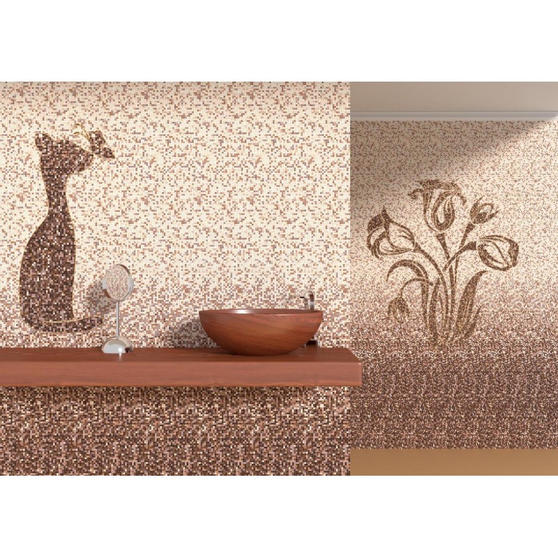 Set of PVC panels with digital printing "Mosaic Brown - Flower" 2700x250x9 mm, 5 pcs