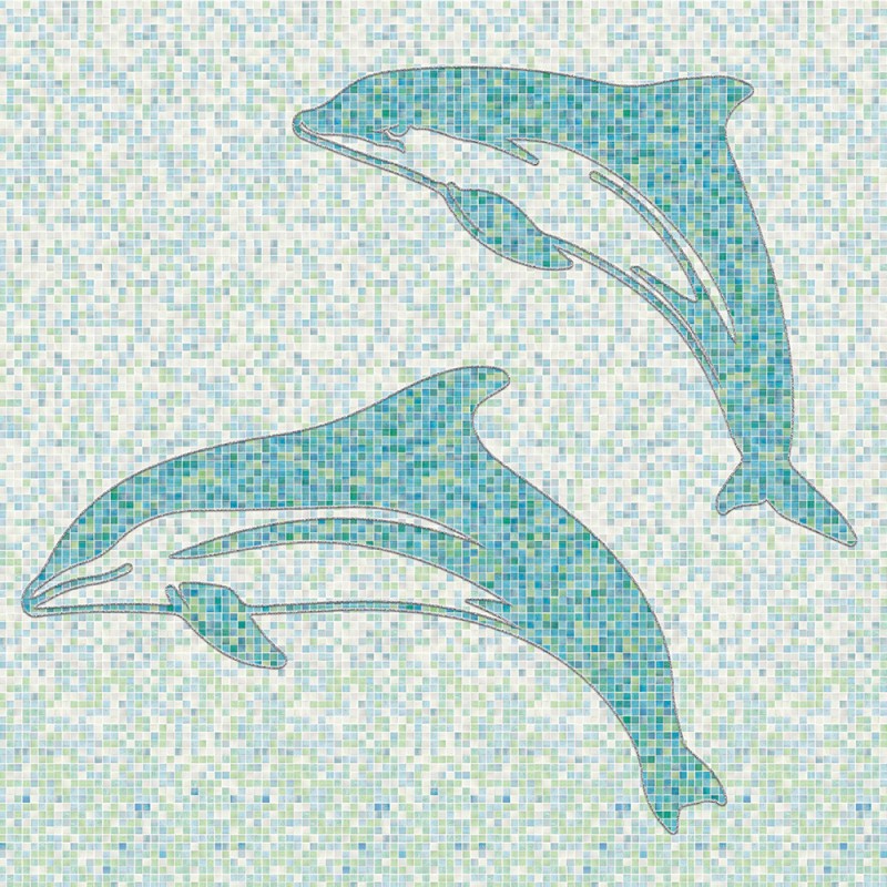 Set of PVC panels with digital printing "Mosaic Turquoise - 2 dolphins" 2700x250x9 mm, 4 pcs