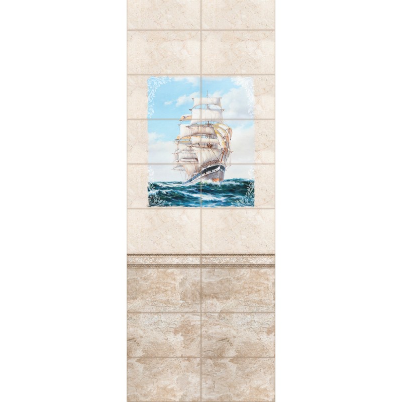 Set of PVC panels with digital printing "Old City - Sailing Vessel" 2700x500x9 mm, 2 pcs