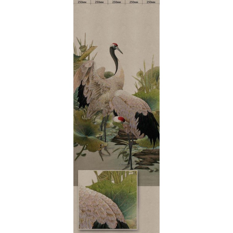 Set of laminated PVC panels with digital printing "Pearl Silk - Two Cranes" insert 2700x250x9 mm, 5 pcs